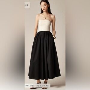 J. Crew Strapless Two-Tone Midi Dress in Cream and Black
